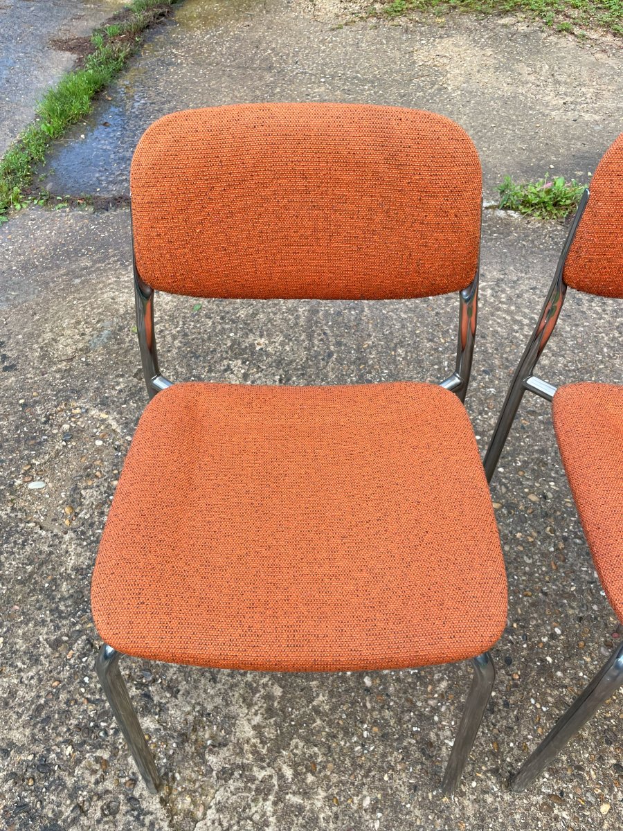 6 Vintage 1950-60 Metal And Fabric Chairs Eurosit-photo-3