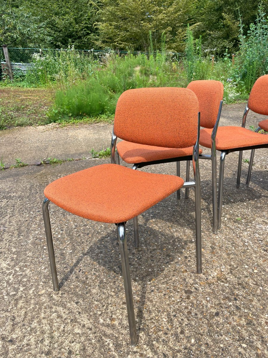 6 Vintage 1950-60 Metal And Fabric Chairs Eurosit-photo-4