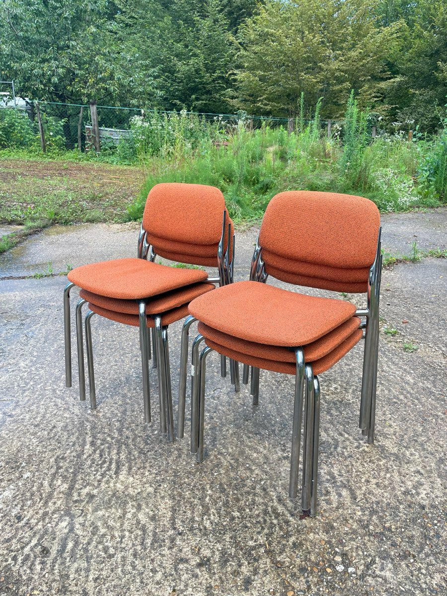 6 Vintage 1950-60 Metal And Fabric Chairs Eurosit-photo-1