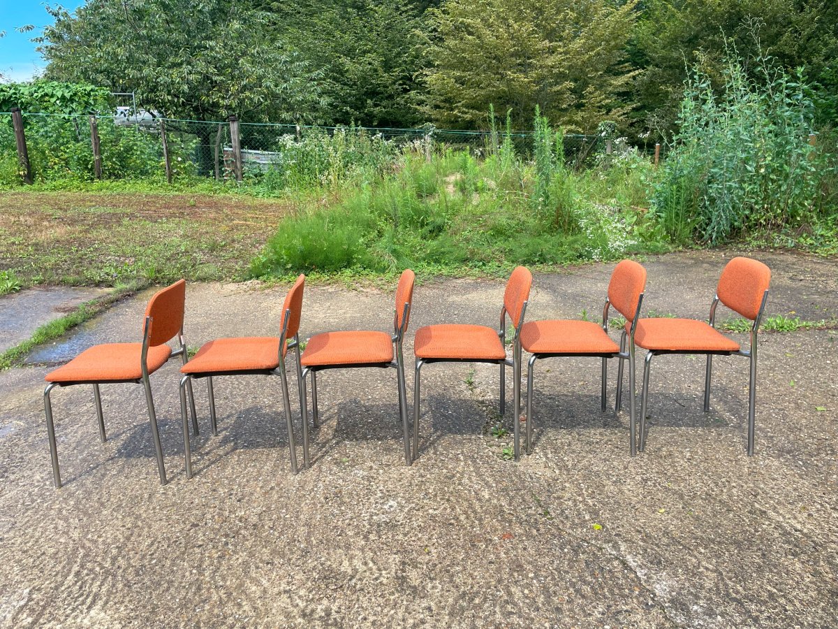 6 Vintage 1950-60 Metal And Fabric Chairs Eurosit-photo-2