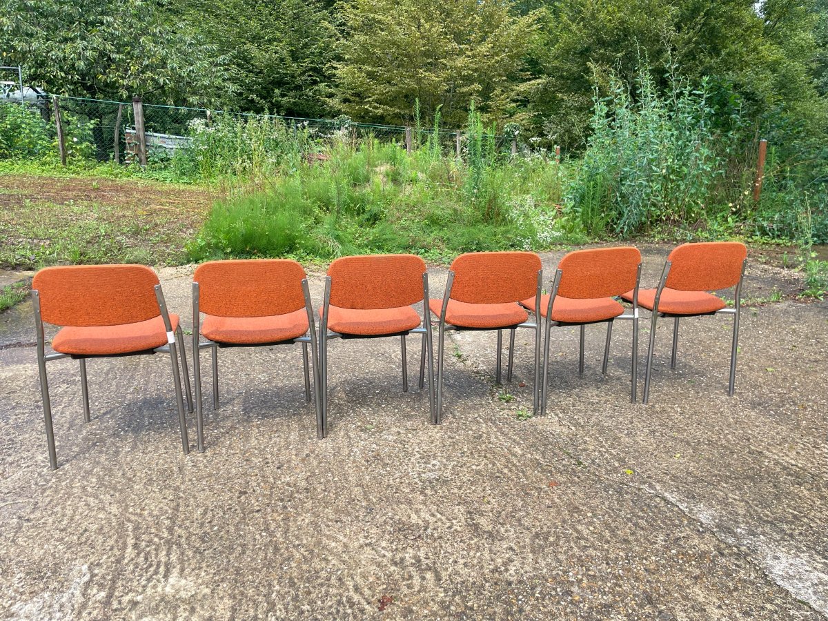 6 Vintage 1950-60 Metal And Fabric Chairs Eurosit-photo-3