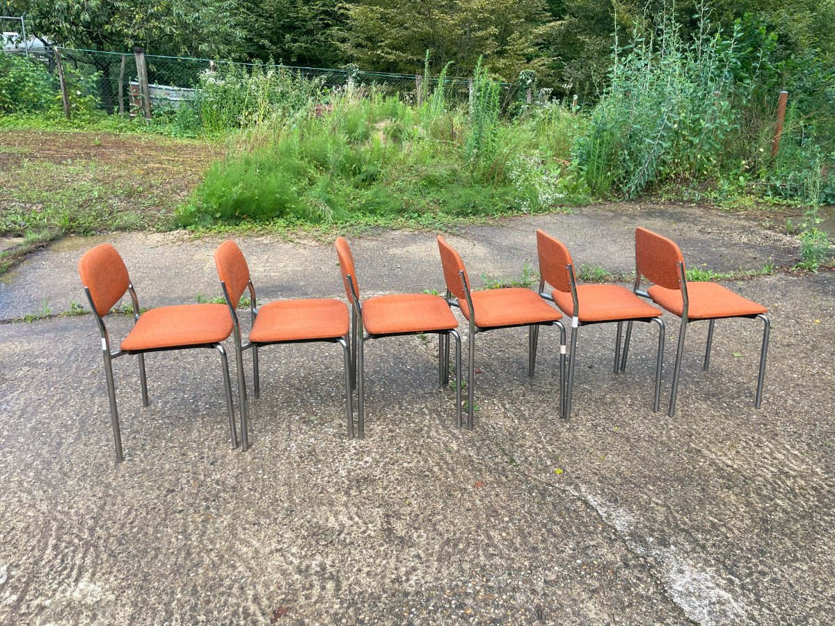 6 Vintage 1950-60 Metal And Fabric Chairs Eurosit-photo-4
