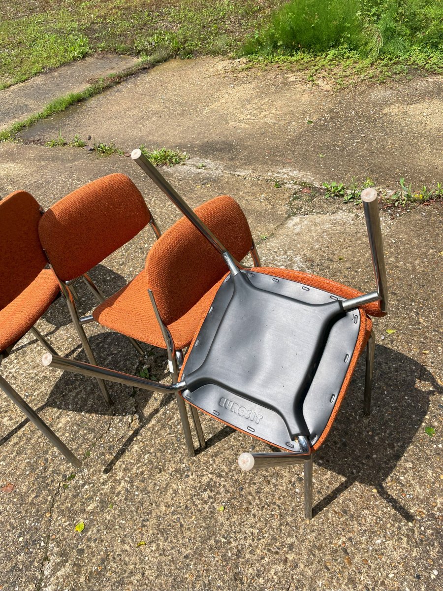 6 Vintage 1950-60 Metal And Fabric Chairs Eurosit-photo-5