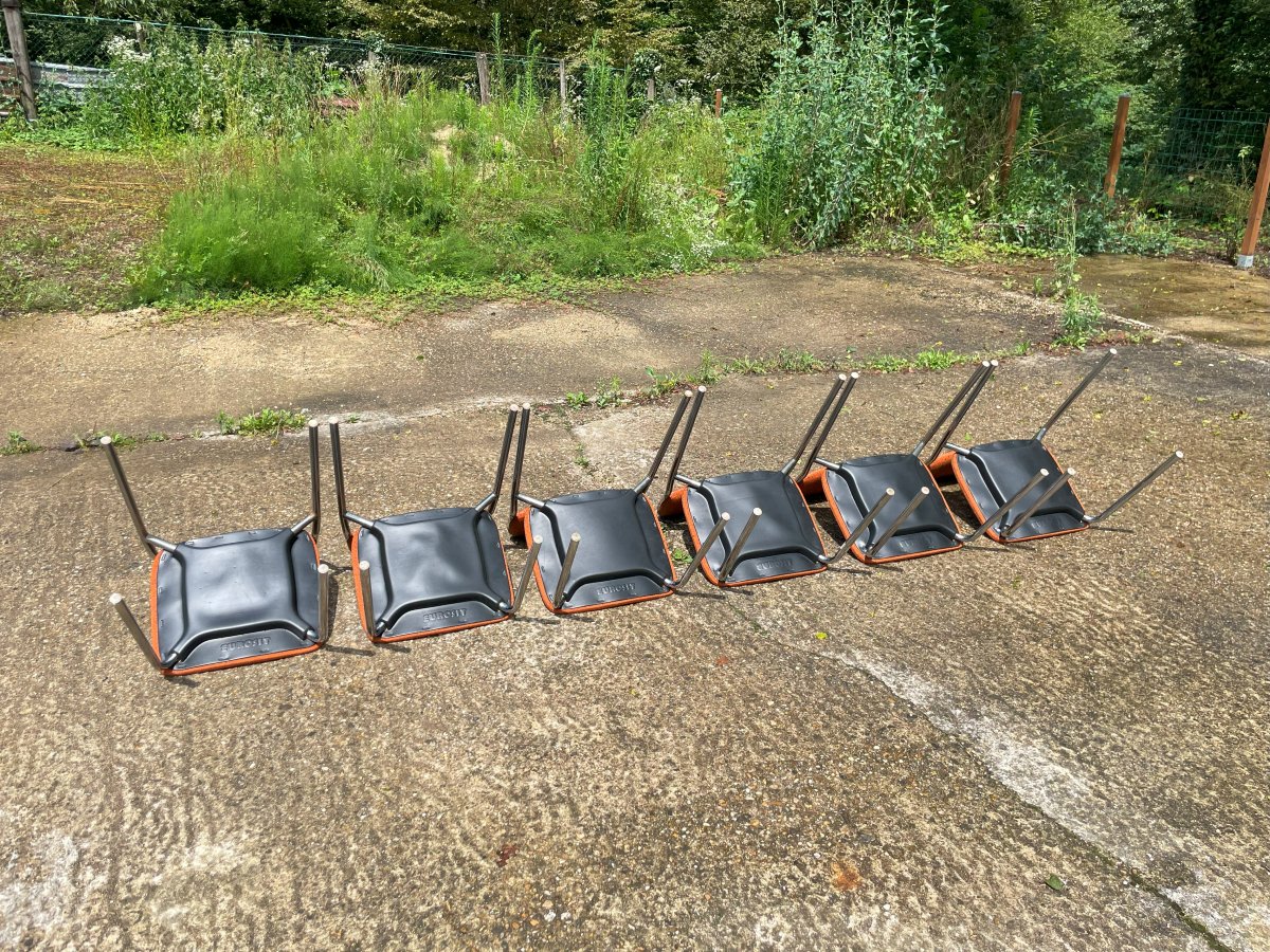 6 Vintage 1950-60 Metal And Fabric Chairs Eurosit-photo-7
