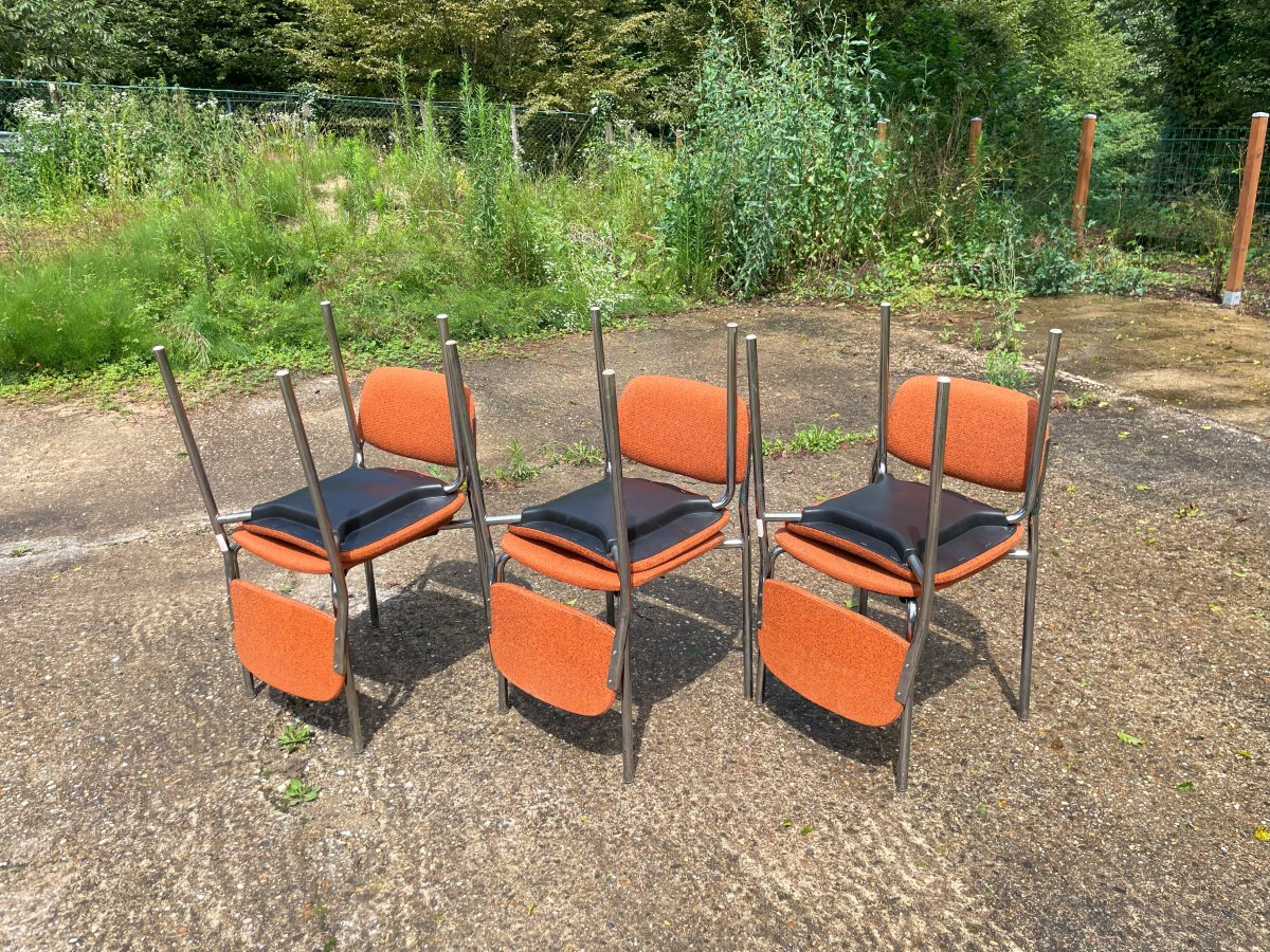 6 Vintage 1950-60 Metal And Fabric Chairs Eurosit-photo-8
