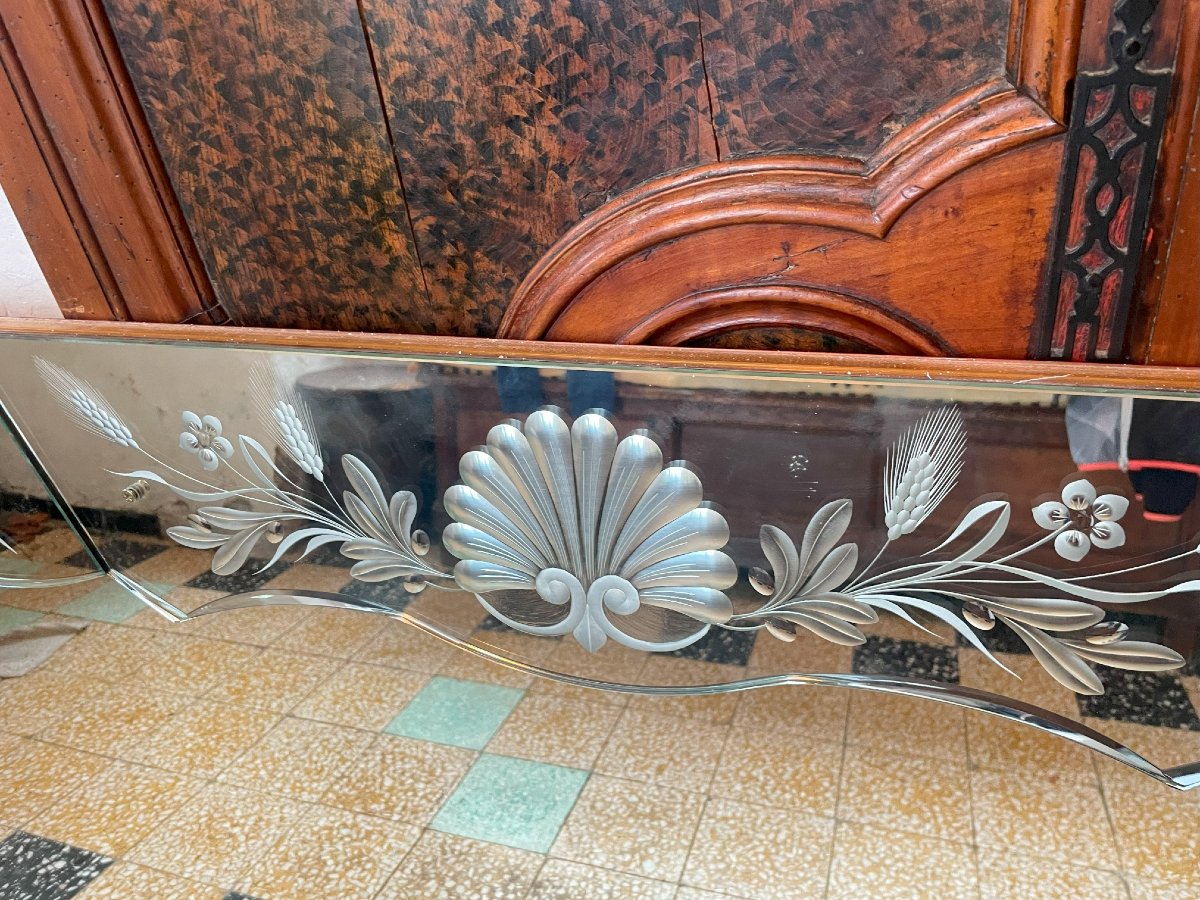 Grand Miroir 1950-60 et son cadre en bois 200x90cm-photo-2