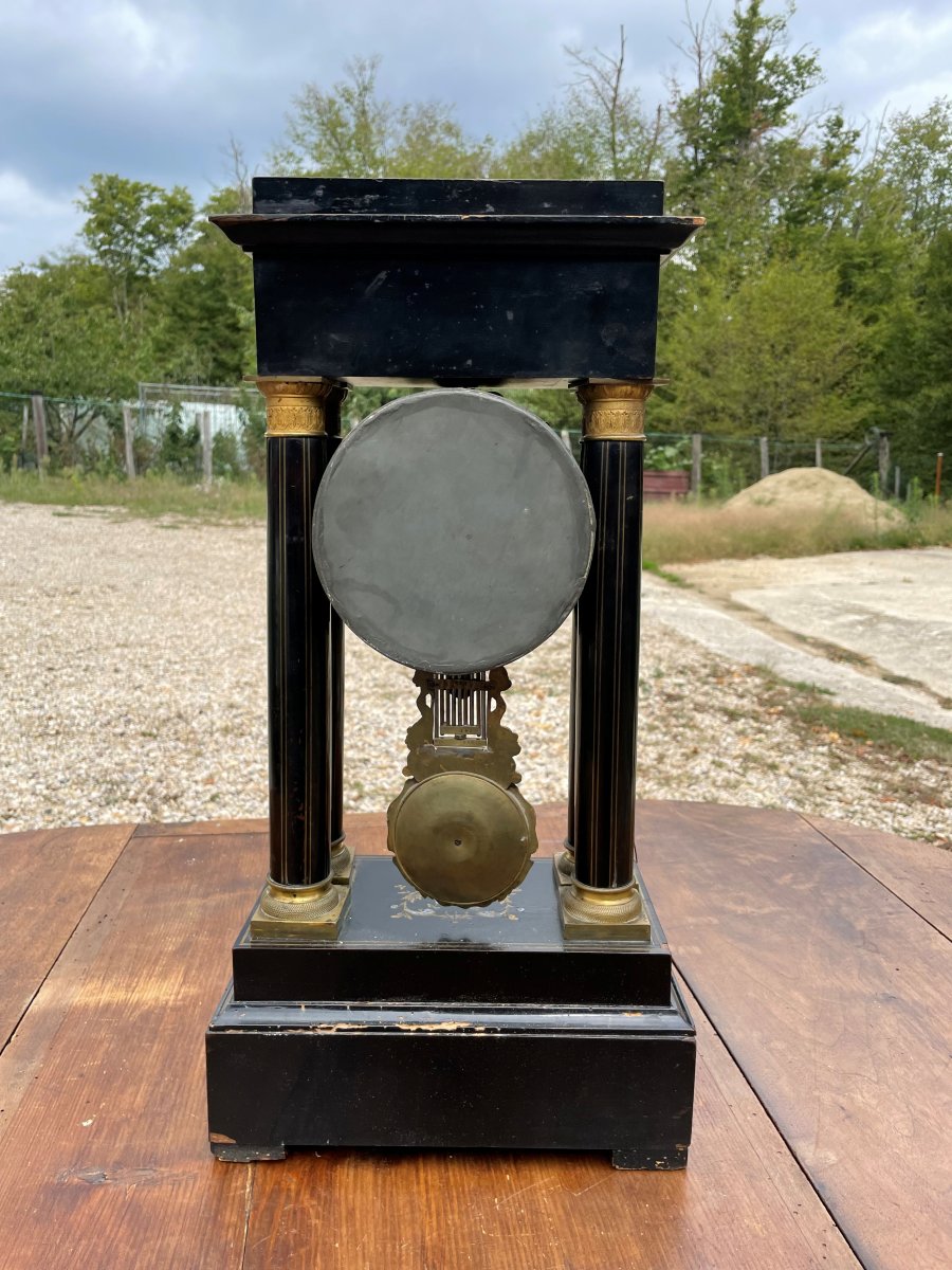 Napoleon III Clock With 4 Columns From The 19th Century In Wood And Marquetry-photo-4