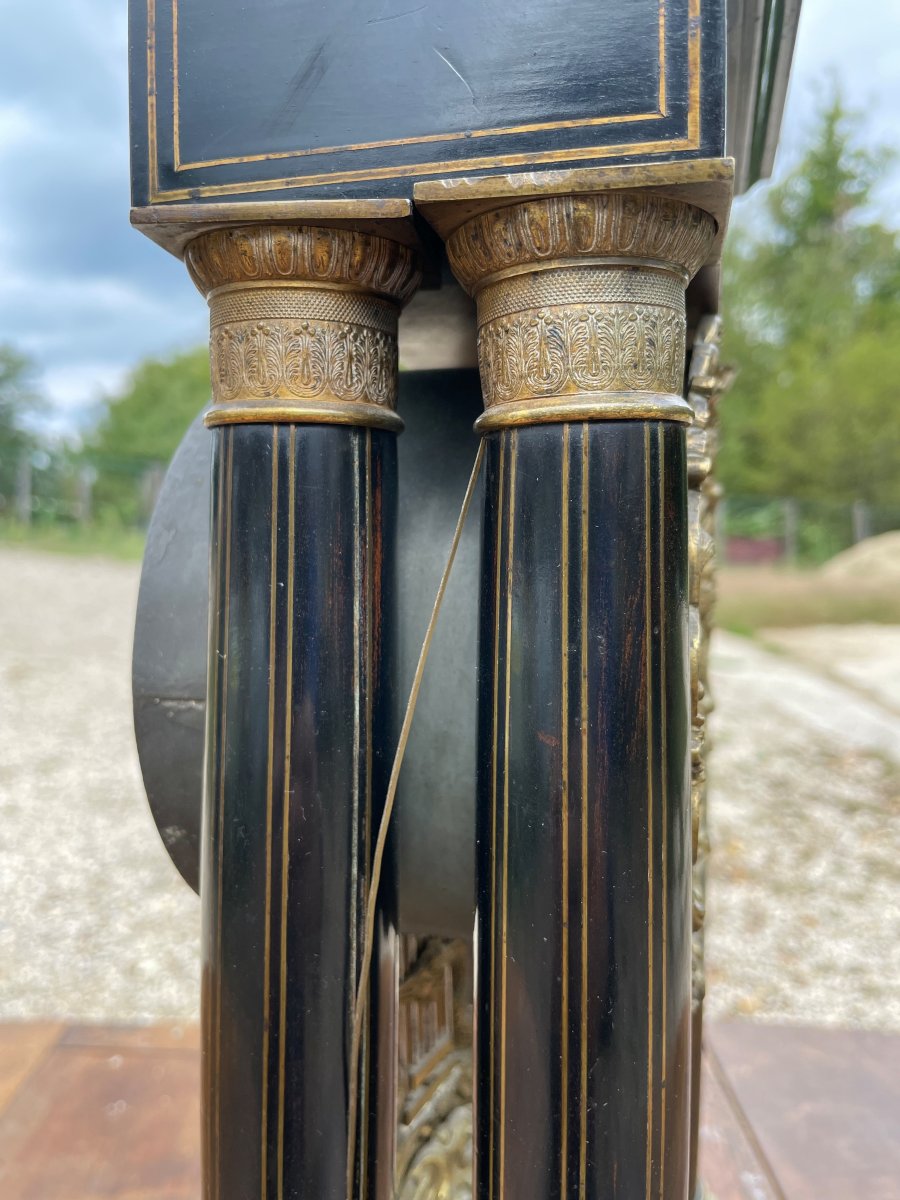 Napoleon III Clock With 4 Columns From The 19th Century In Wood And Marquetry-photo-3