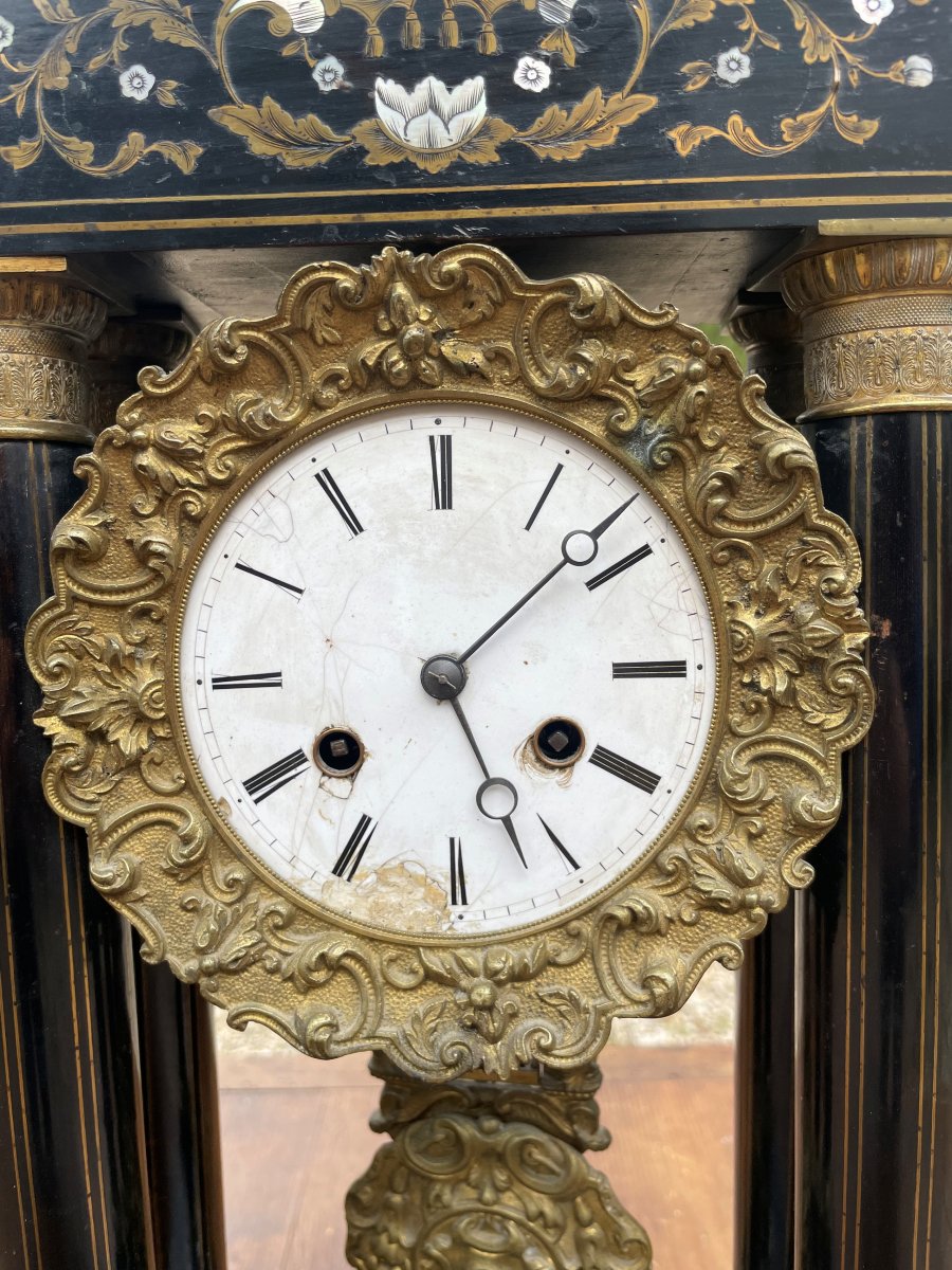 Napoleon III Clock With 4 Columns From The 19th Century In Wood And Marquetry-photo-8