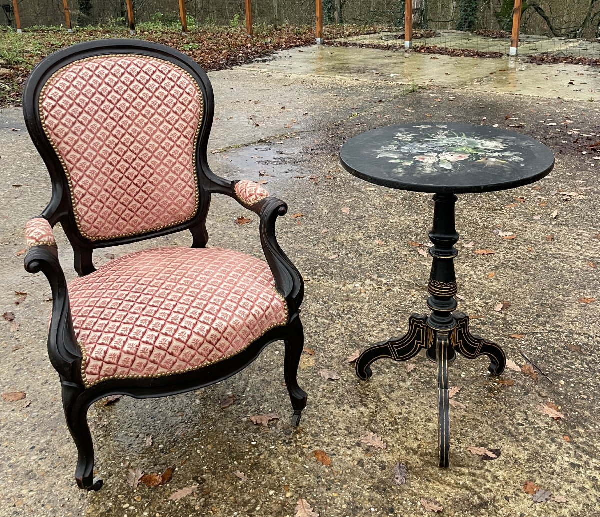 Fauteuil et guéridon du 19ème Siècle Napoléon III-photo-3