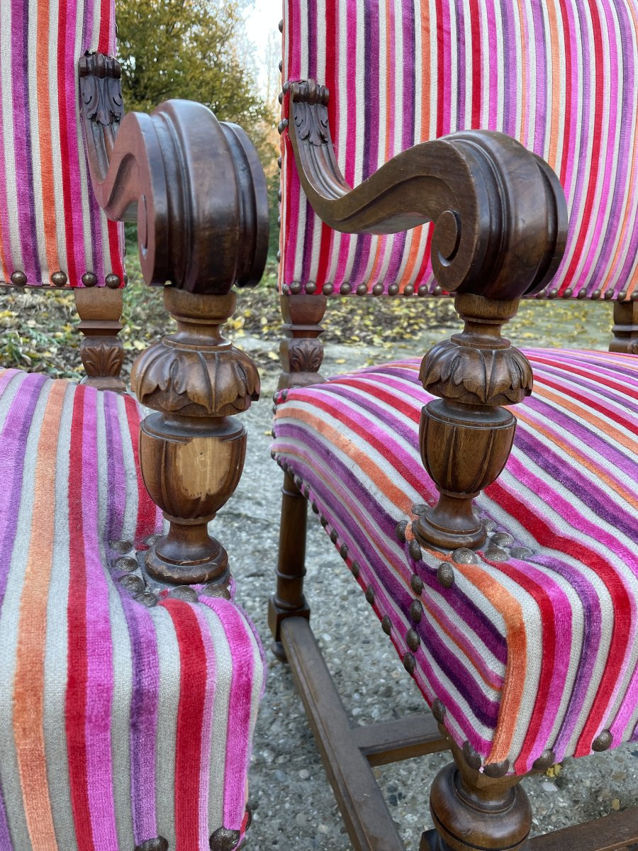 2 Late 19th Century Style Armchairs In Solid Walnut-photo-2