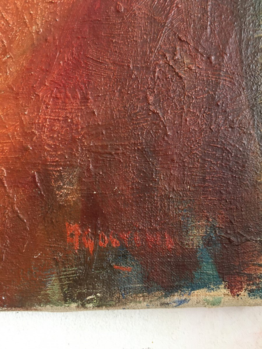 Painting By Agostini _ Oil On Canvas "the Little Girl In Red" -photo-2