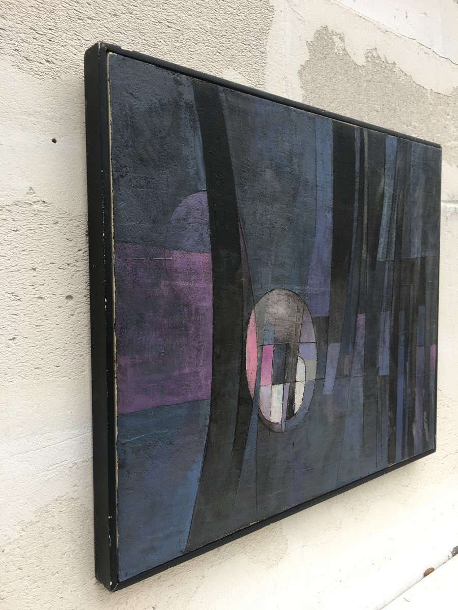 Abstract Painting "music" Oil On Canvas Signed In 1978-photo-5
