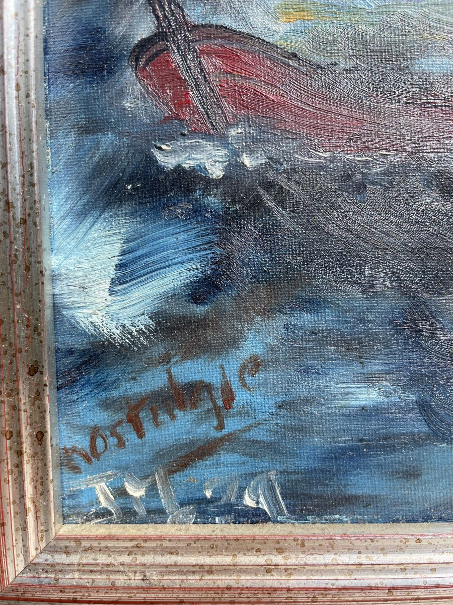 Oil Painting On Canvas "the 2 Boats" Nostalgia -photo-3