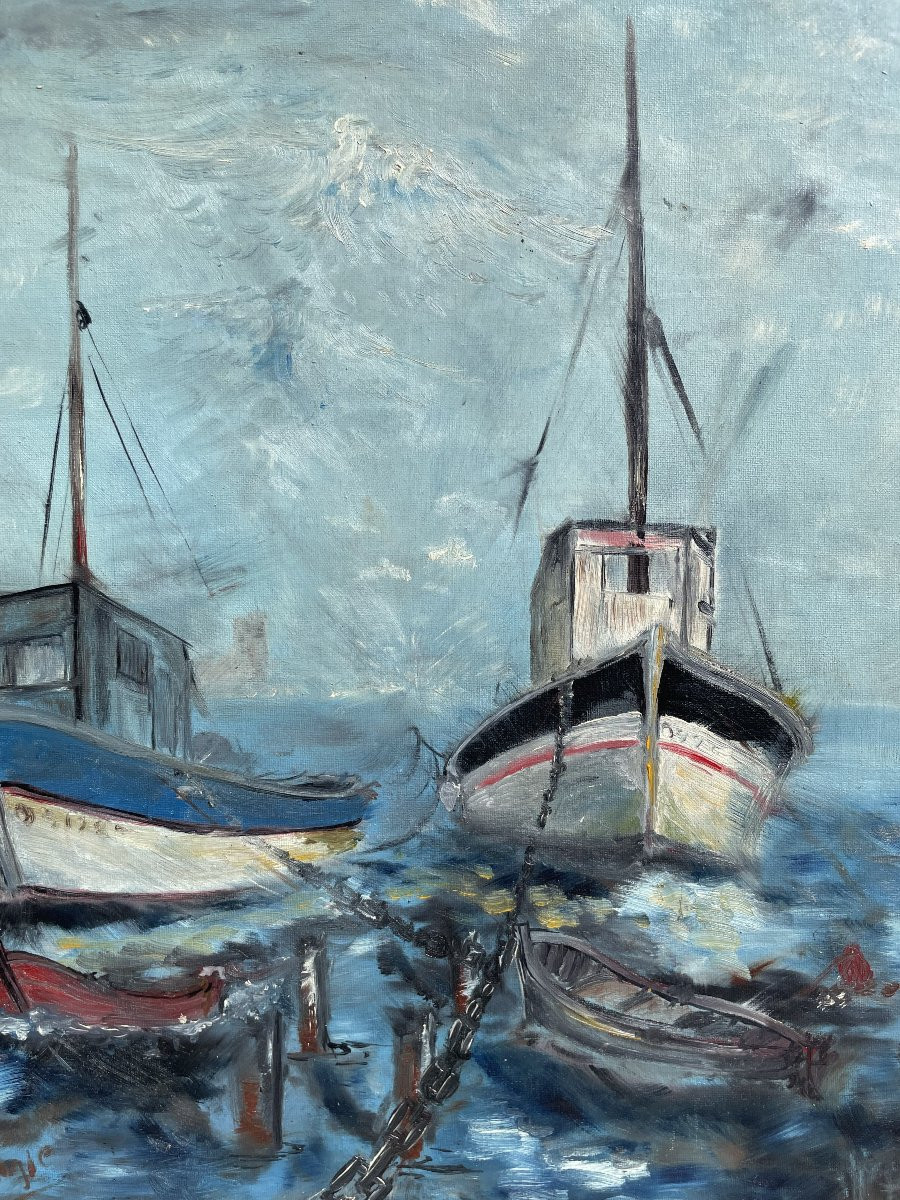 Oil Painting On Canvas "the 2 Boats" Nostalgia -photo-3