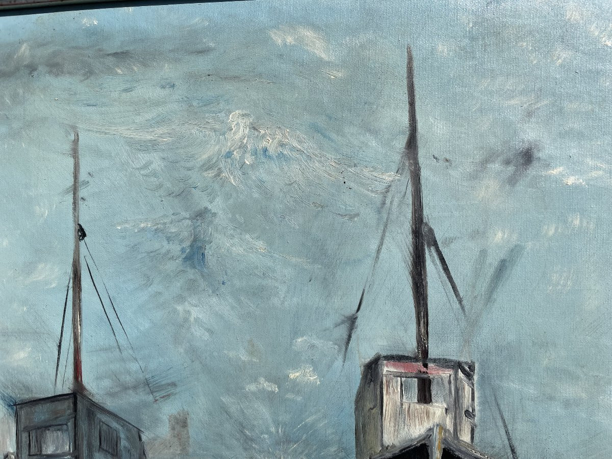 Oil Painting On Canvas "the 2 Boats" Nostalgia -photo-4