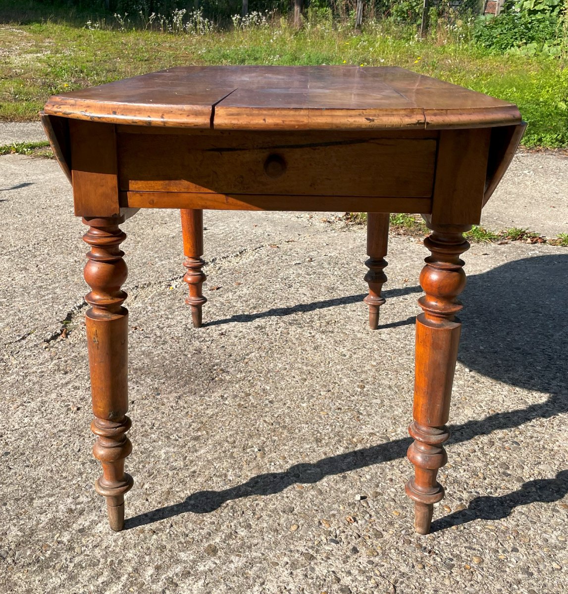 Table Louis Philippe Ovale à volets en noyer massif -photo-5