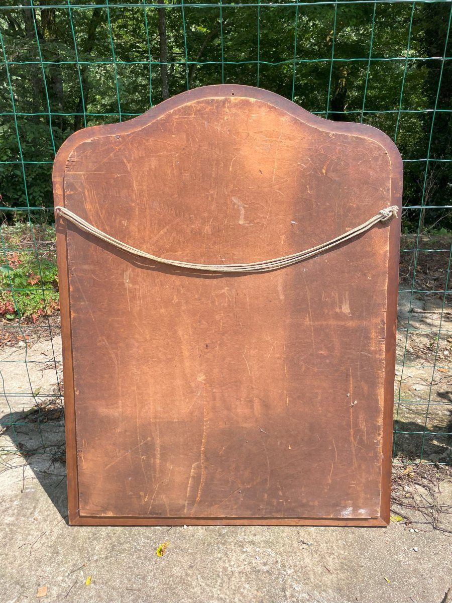 Grand Miroir biseauté et cadre en bon état et  en noyer -photo-2