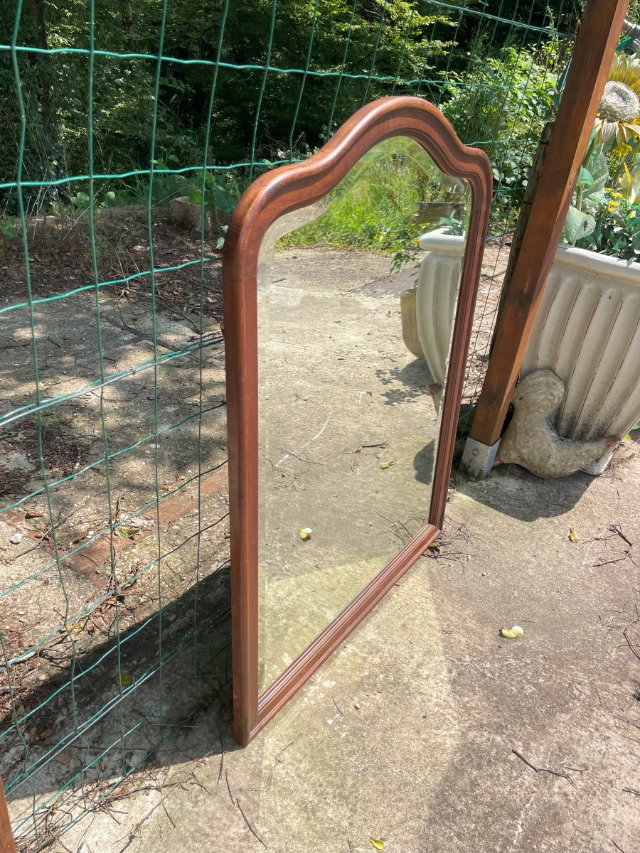 Grand Miroir biseauté et cadre en bon état et  en noyer -photo-3