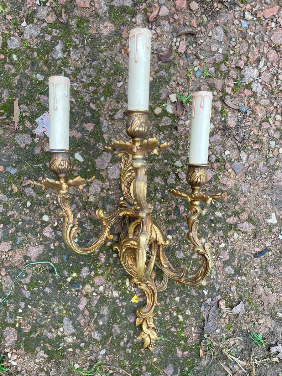 1 Applique en bronze à 3 branches bon état style Louis XV" -photo-3