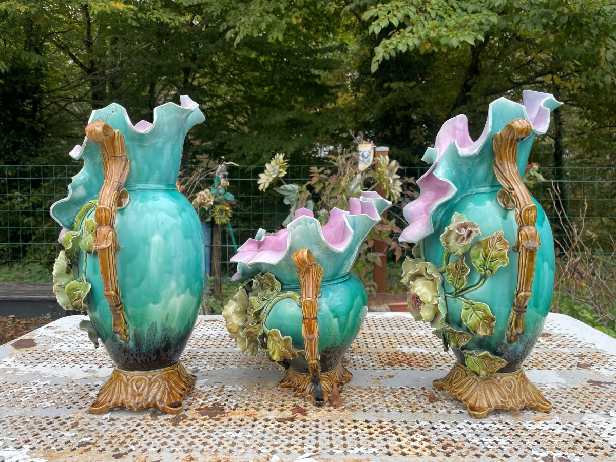 2 Vases et 1 Jardinière en barbotine -photo-2
