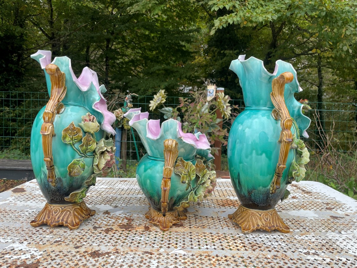 2 Vases et 1 Jardinière en barbotine -photo-4