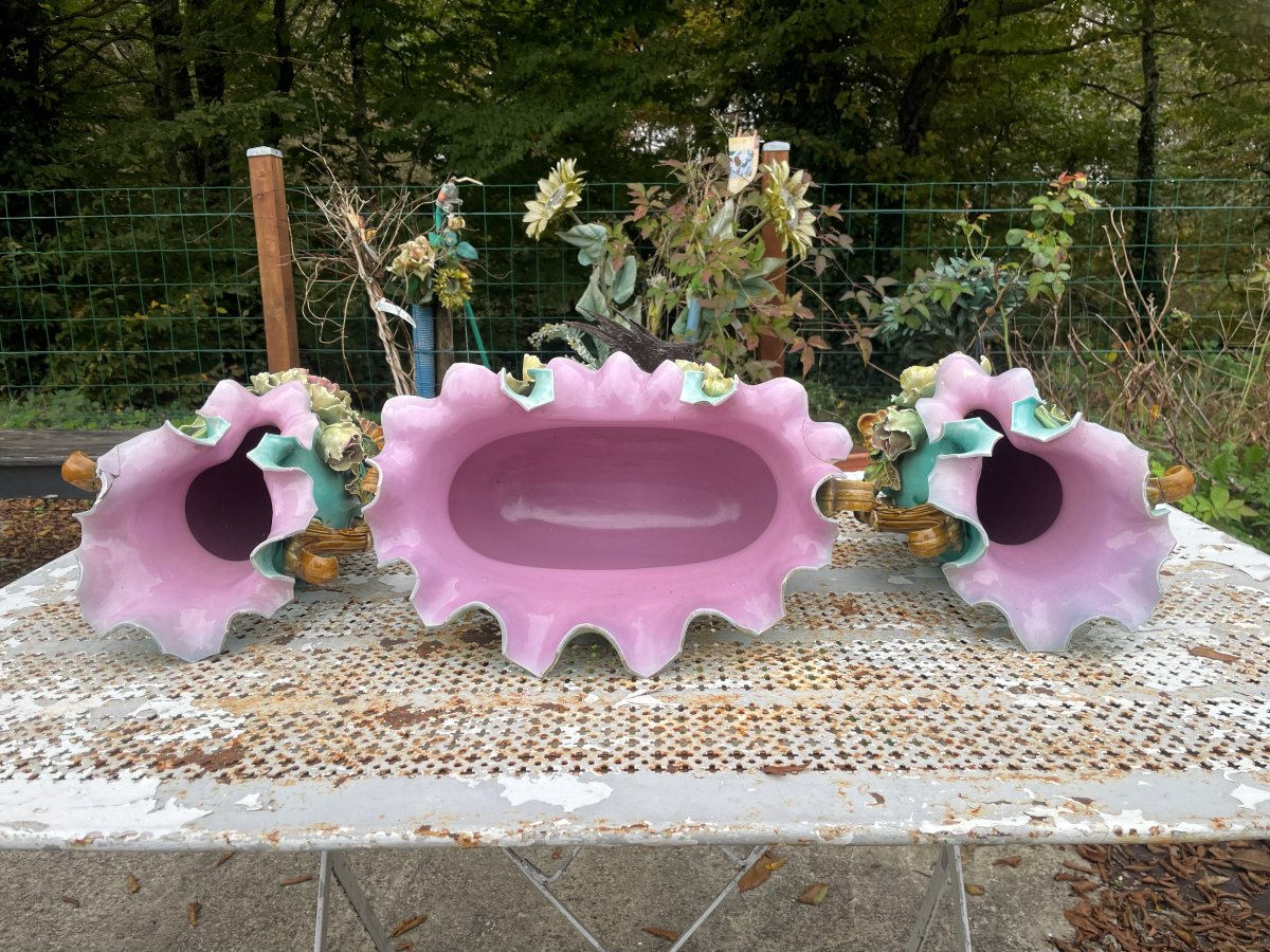 2 Vases et 1 Jardinière en barbotine -photo-2