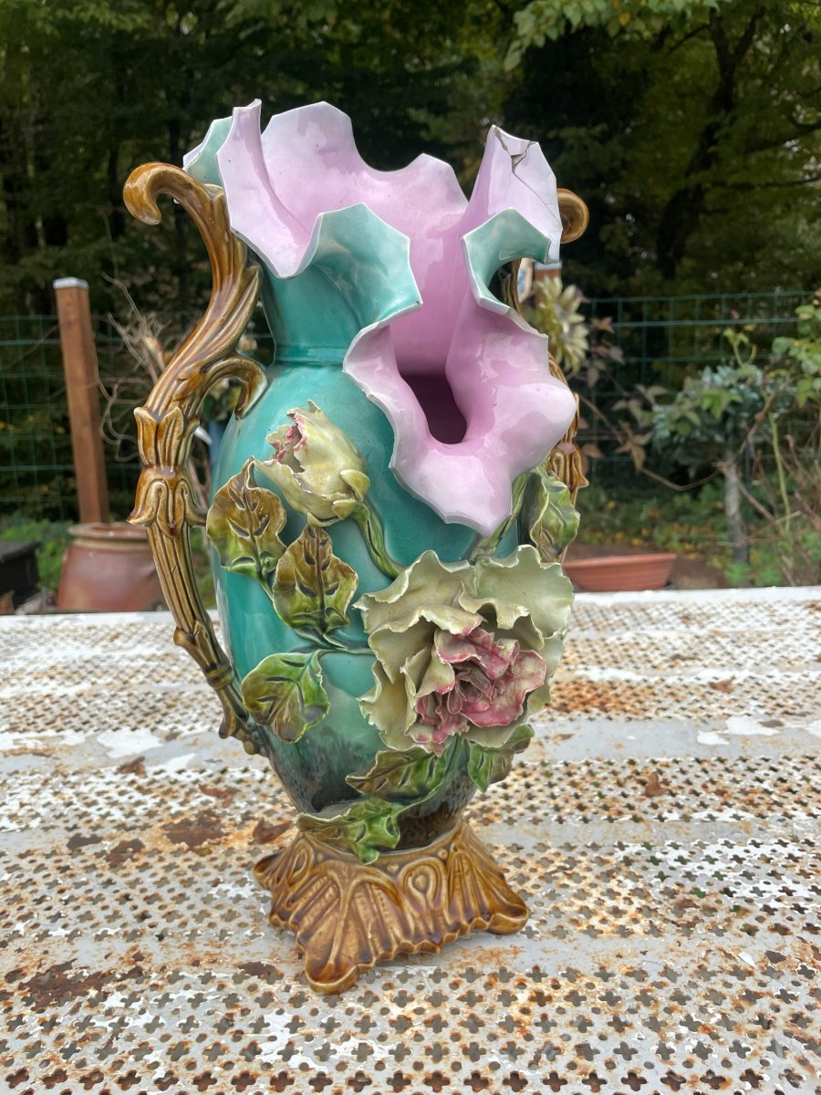 2 Vases et 1 Jardinière en barbotine -photo-3