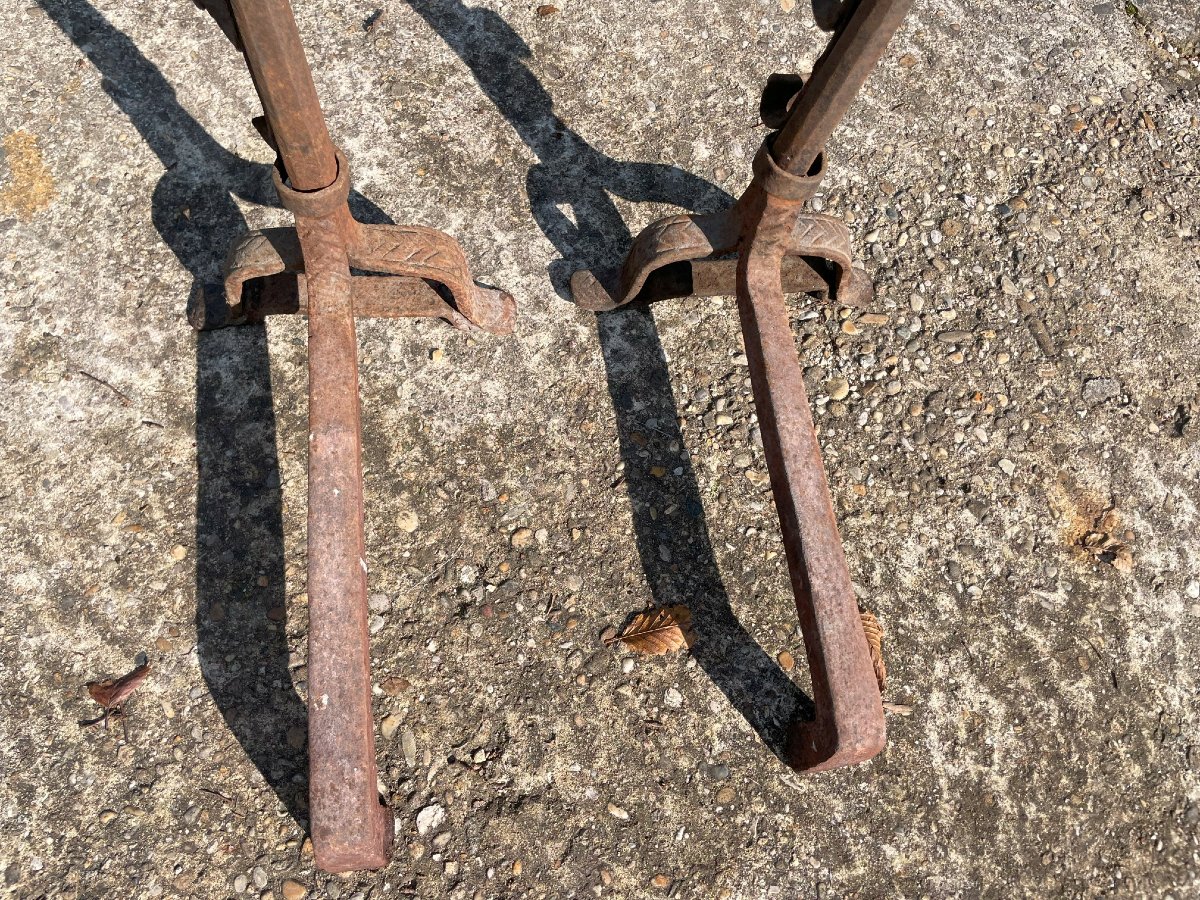 2 Very Old Wrought Iron Andirons From The 19th Century-photo-3