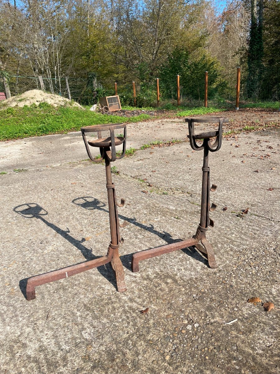 2 Very Old Wrought Iron Andirons From The 19th Century-photo-4