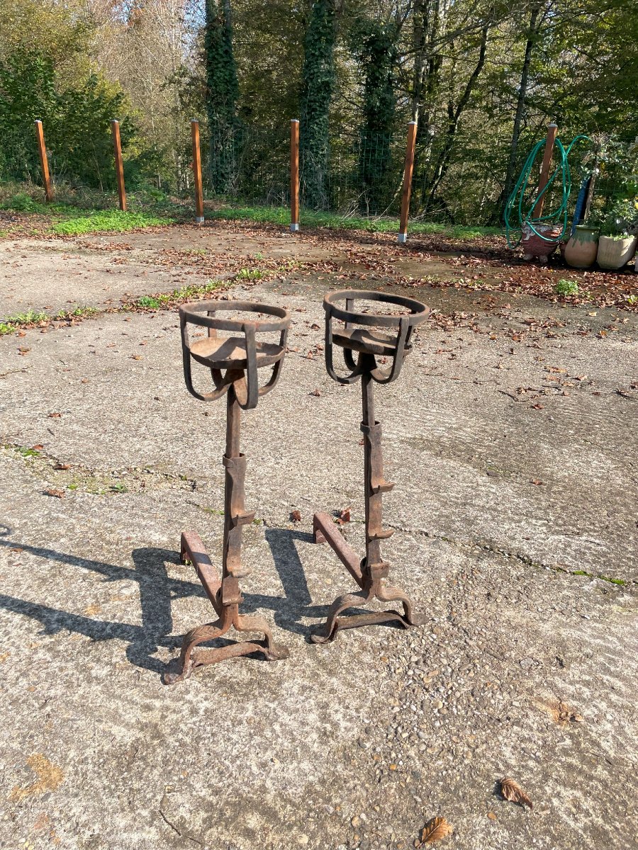 2 Very Old Wrought Iron Andirons From The 19th Century-photo-1