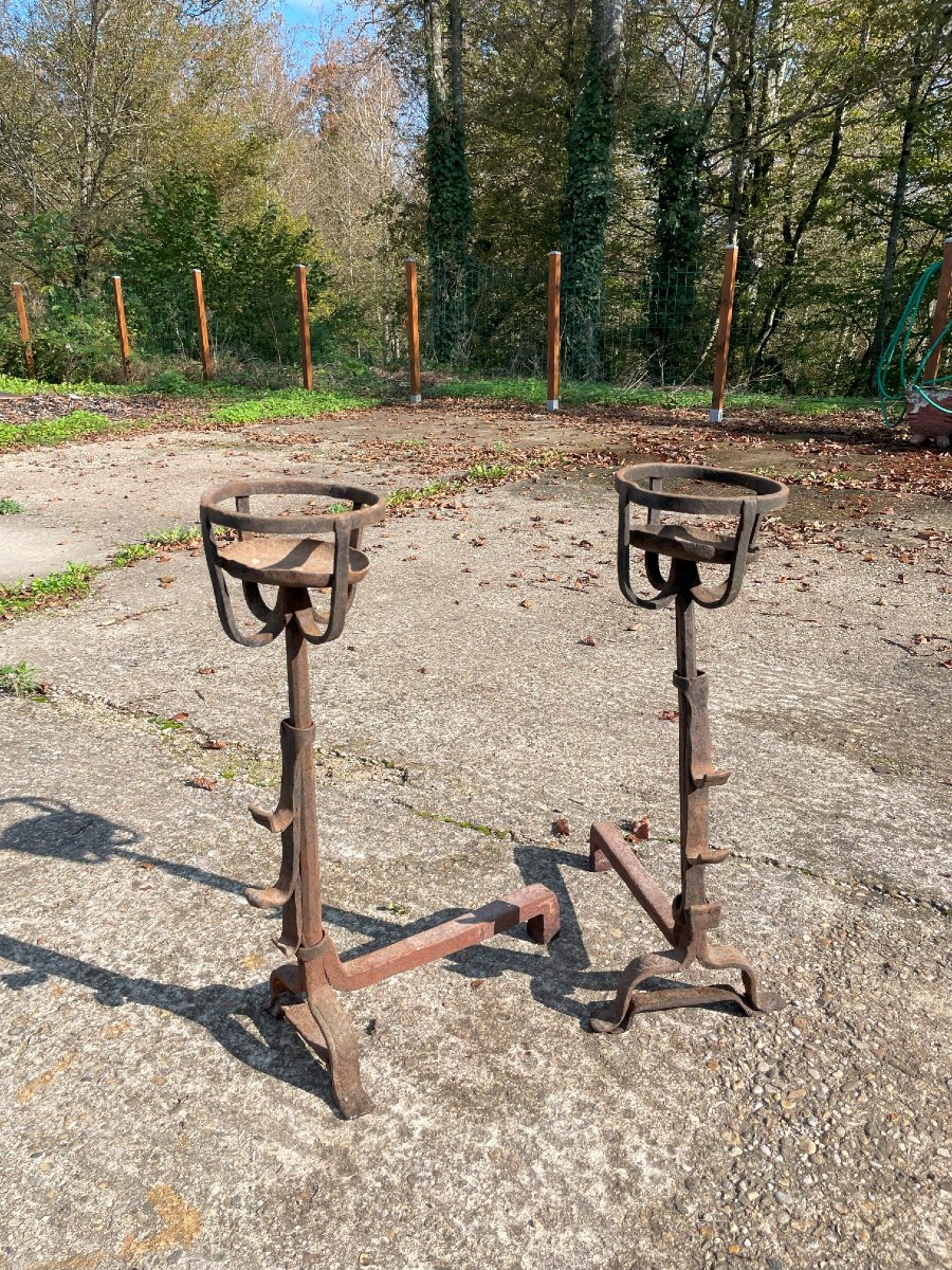 2 Very Old Wrought Iron Andirons From The 19th Century-photo-2