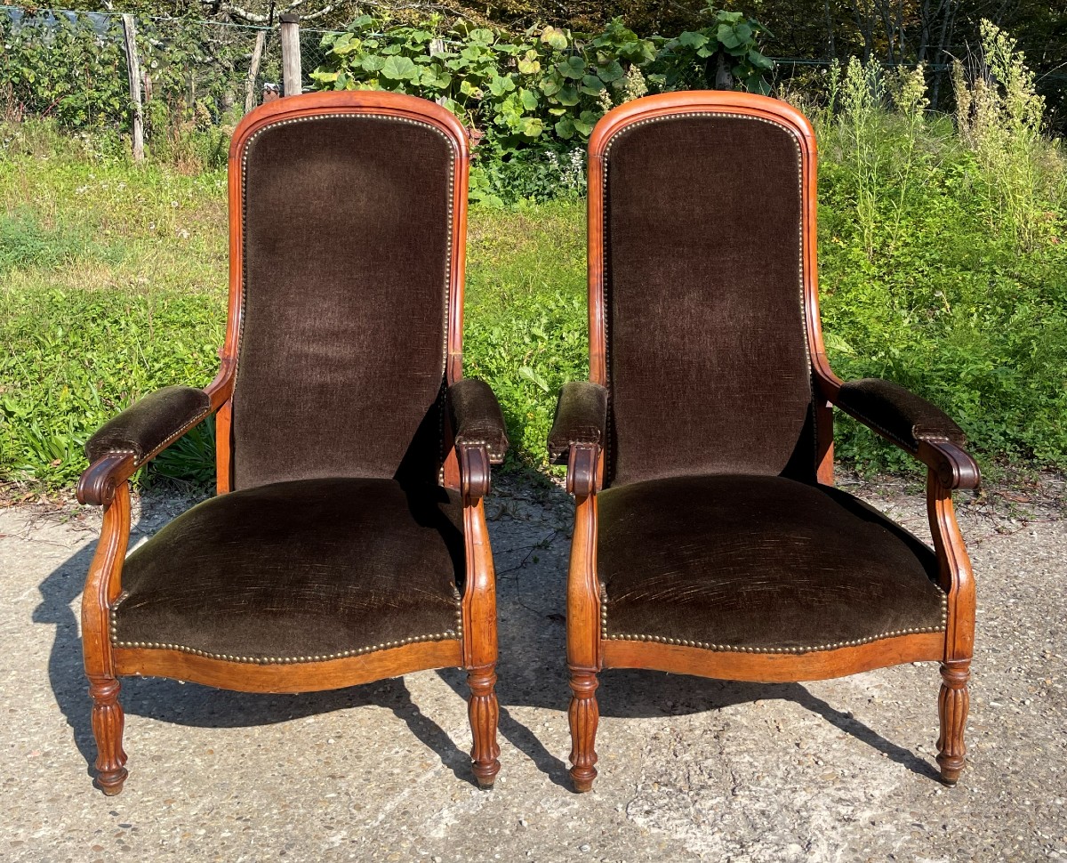 2 19th Century Voltaire Armchairs With Straight Backs