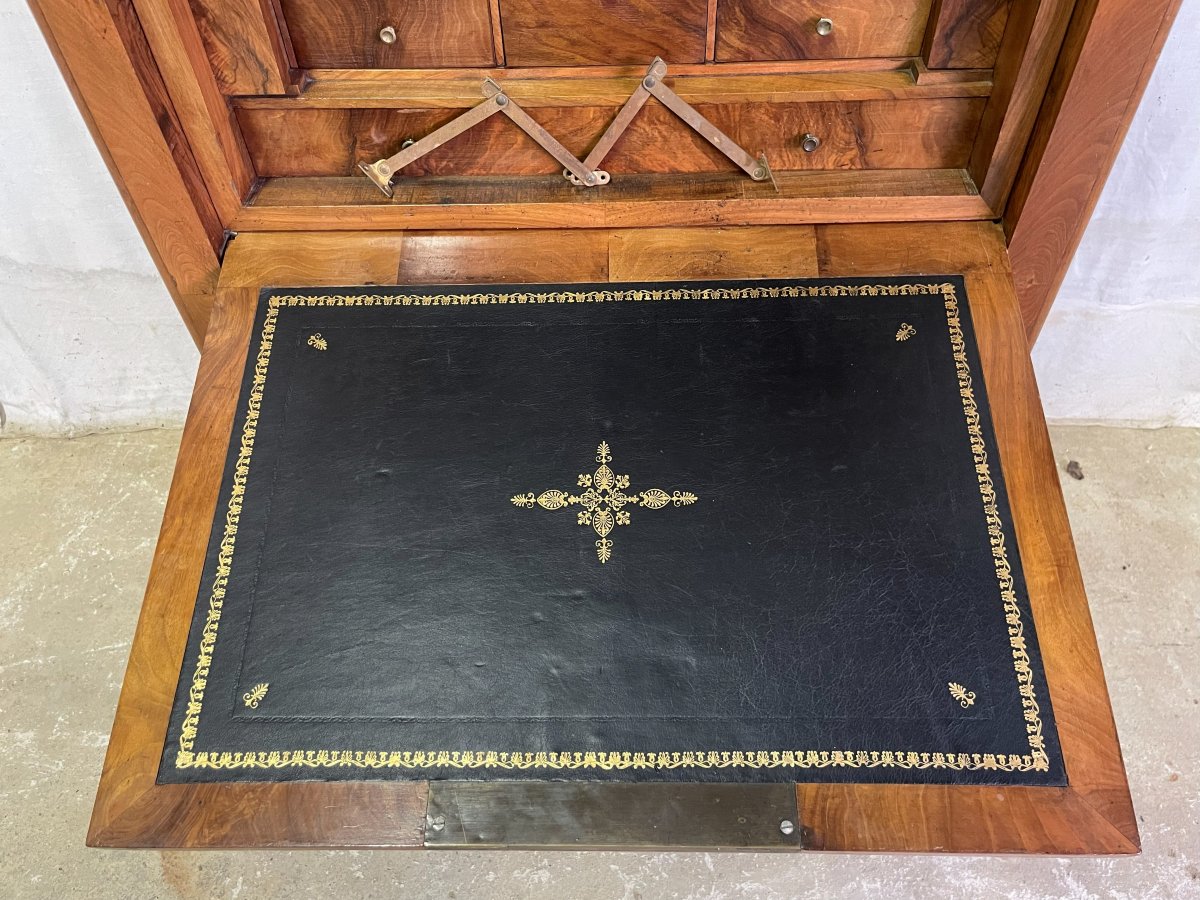 19th Century Louis Philippe Secretary In Solid Walnut And Veneer-photo-4