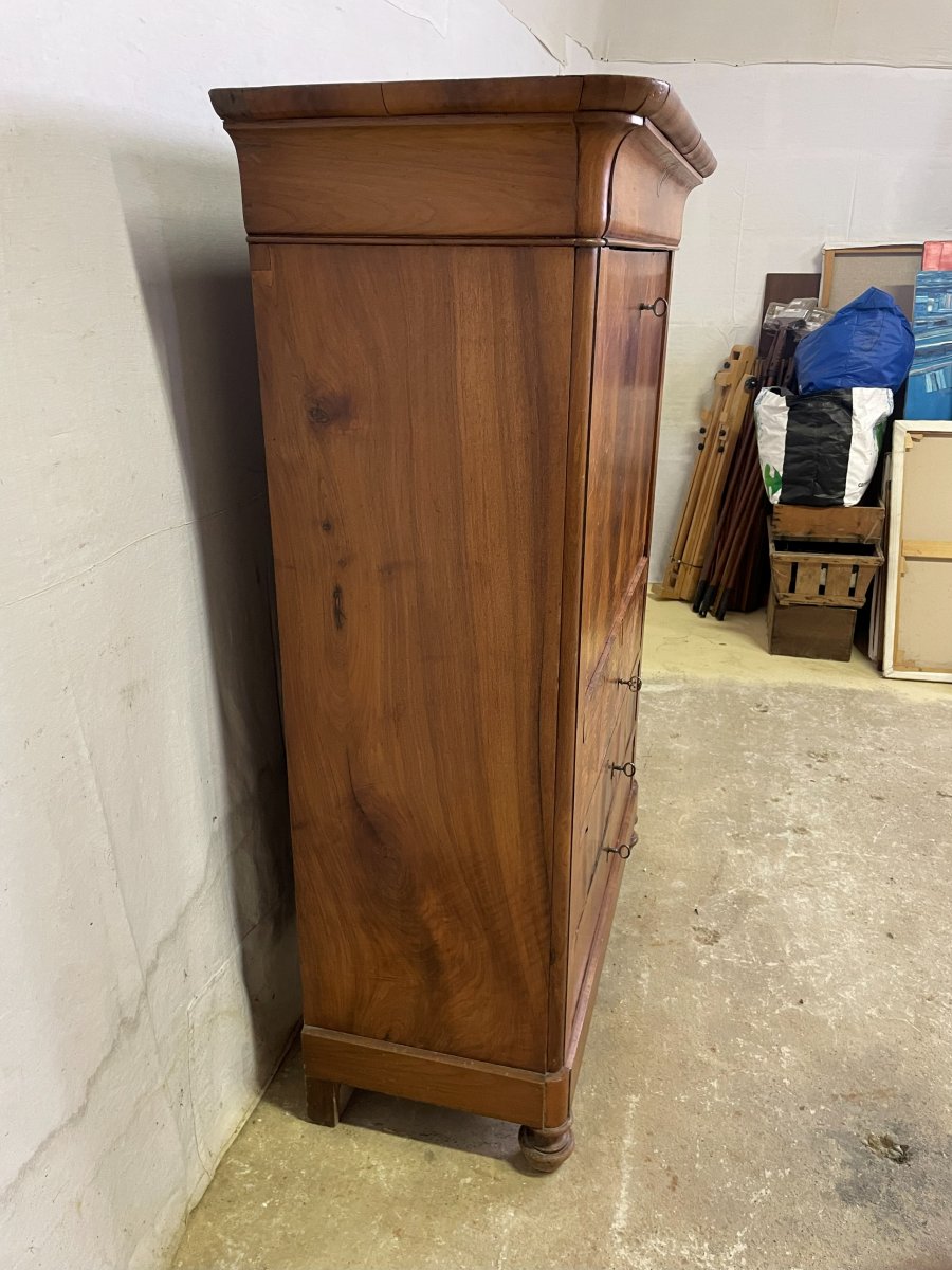 19th Century Louis Philippe Secretary In Solid Walnut And Veneer-photo-1