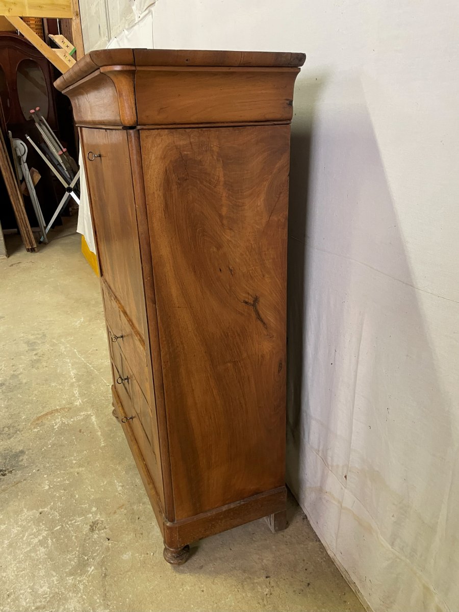 19th Century Louis Philippe Secretary In Solid Walnut And Veneer-photo-2