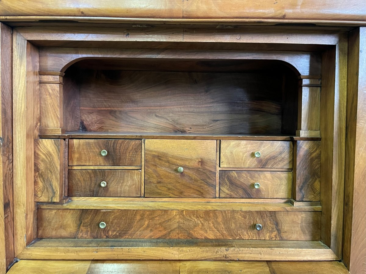 19th Century Louis Philippe Secretary In Solid Walnut And Veneer-photo-3
