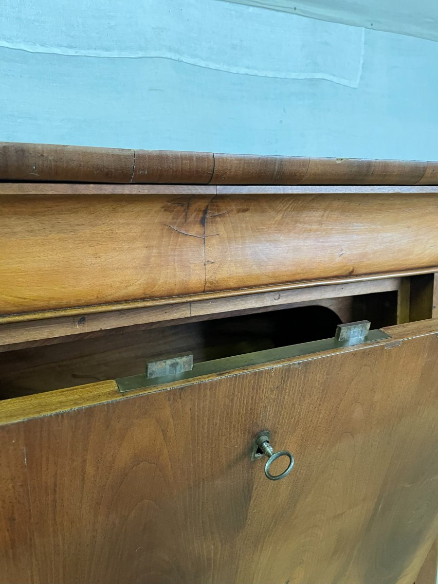 19th Century Louis Philippe Secretary In Solid Walnut And Veneer-photo-4