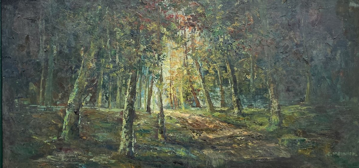 Oil On Canvas By C. Meunier "forest" -photo-2