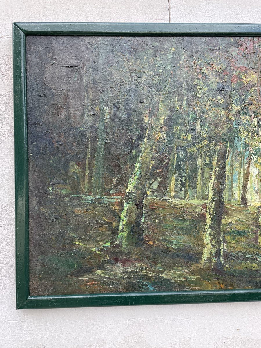 Oil On Canvas By C. Meunier "forest" -photo-2