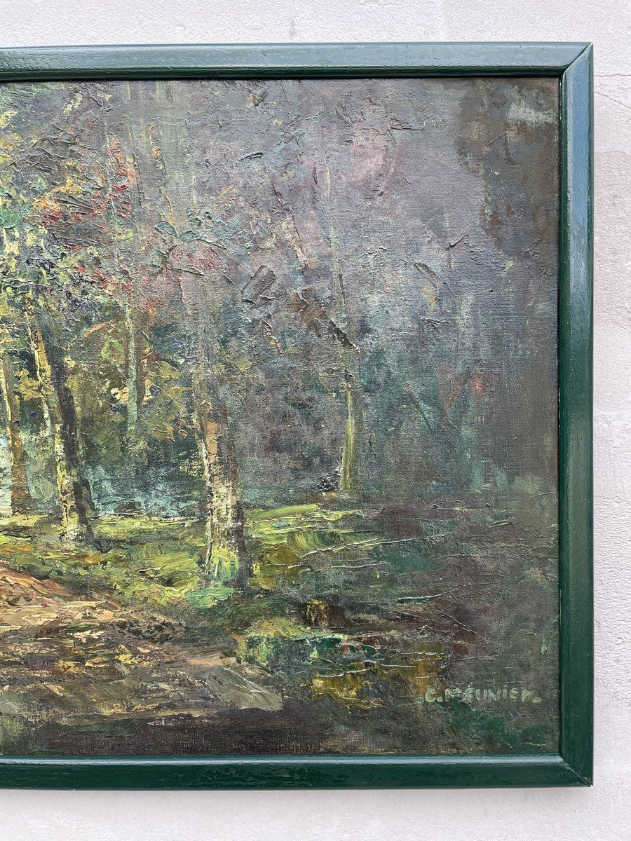 Oil On Canvas By C. Meunier "forest" -photo-4