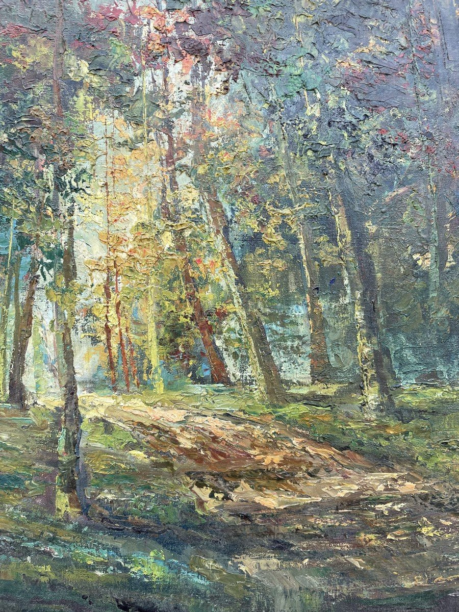 Oil On Canvas By C. Meunier "forest" -photo-5