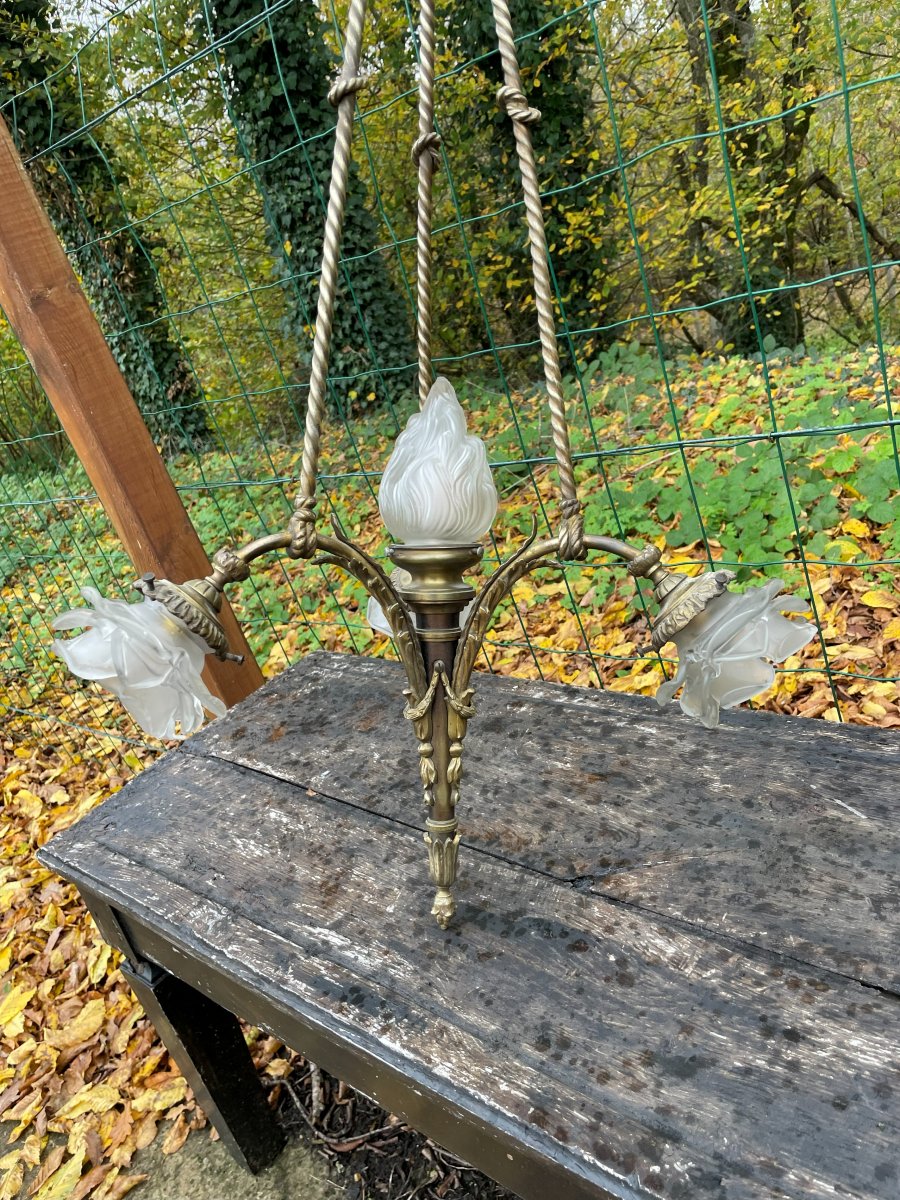 Lustre en bronze style Louis XVI -photo-2
