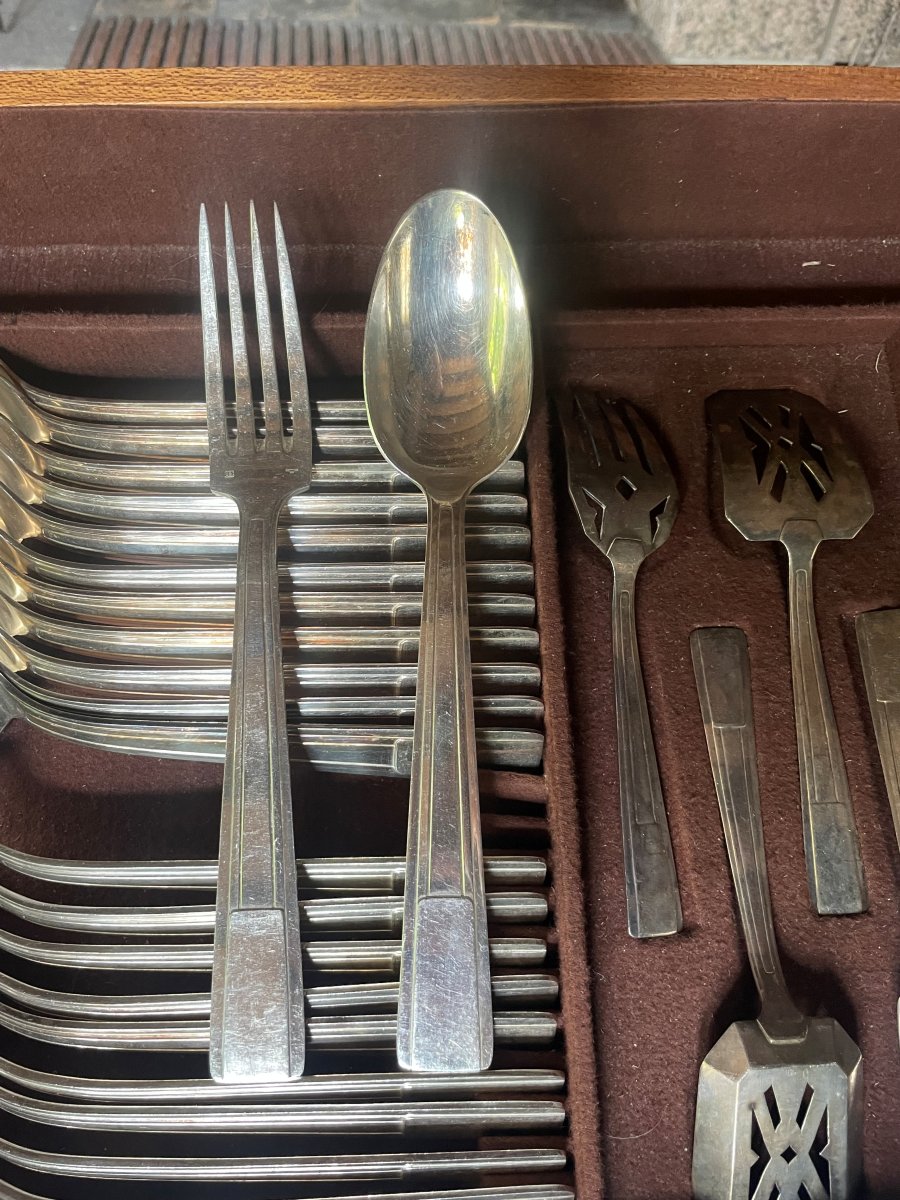 Complete Lb Silver-plated Flatware Set With White Metal And Over 150 Pieces-photo-6