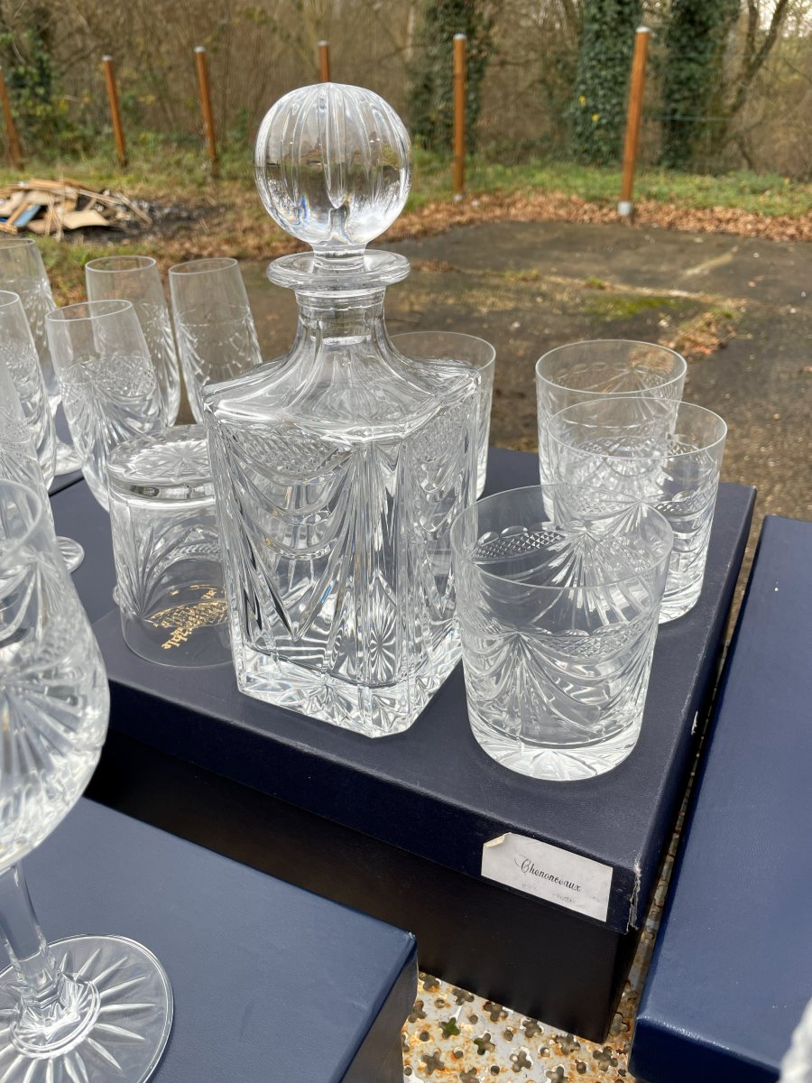 48 Pure Crystal Glasses, Chenonceau Pattern, And A Whisky Service With Its Decanter. -photo-4