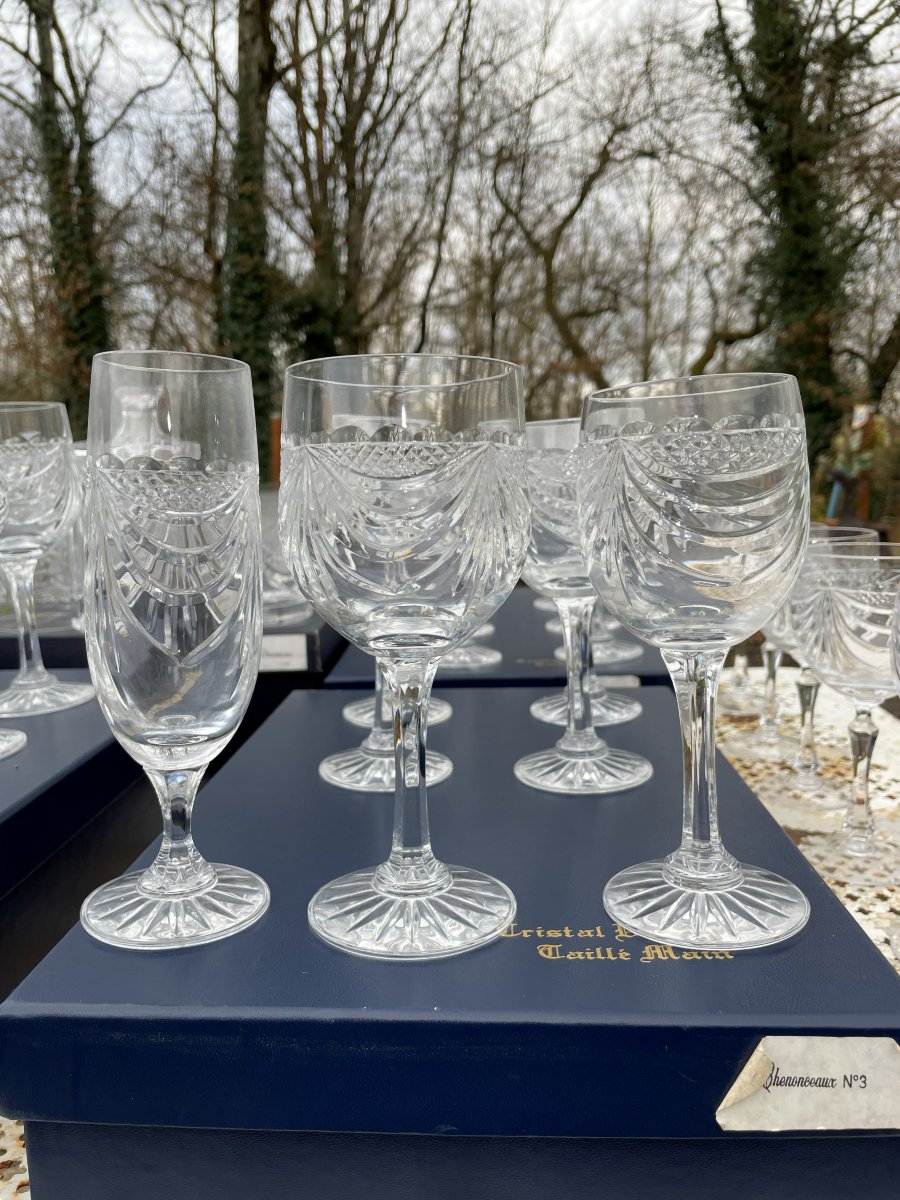 48 Pure Crystal Glasses, Chenonceau Pattern, And A Whisky Service With Its Decanter. -photo-4