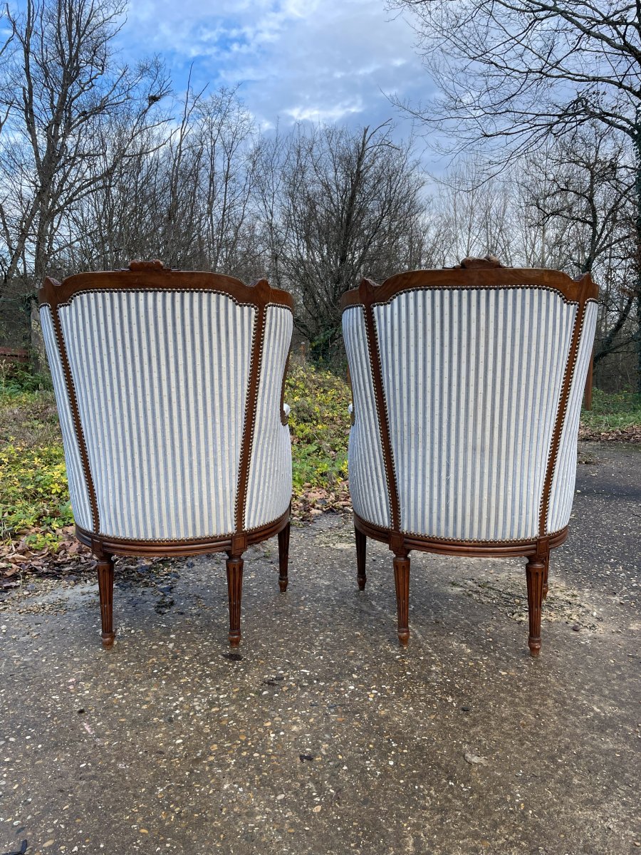 2 Louis XVI Style Armchairs In Wood And Fabric -photo-2