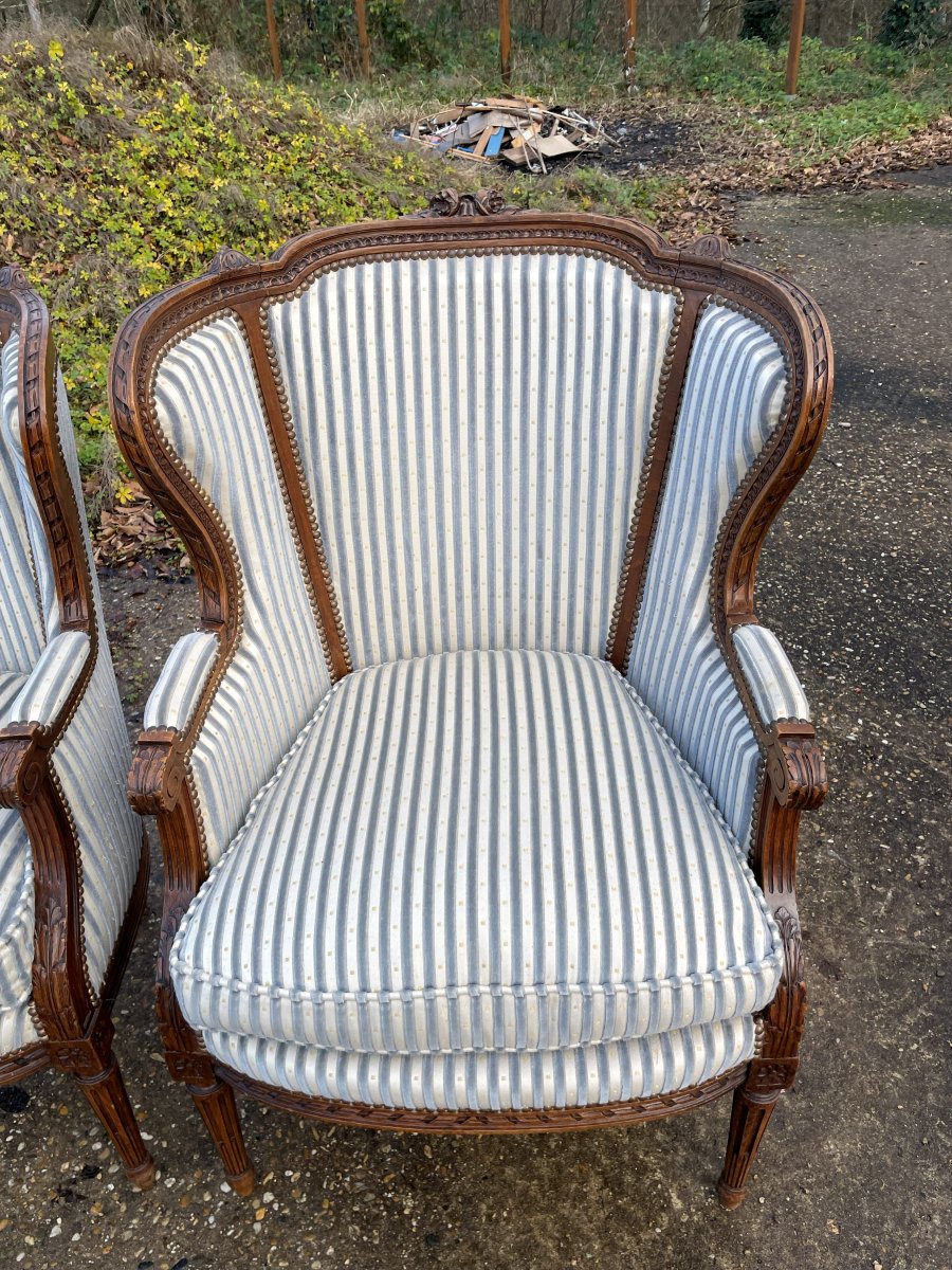 2 Louis XVI Style Armchairs In Wood And Fabric -photo-2