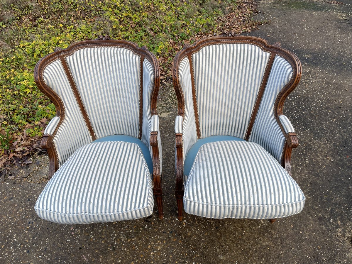 2 Louis XVI Style Armchairs In Wood And Fabric -photo-4