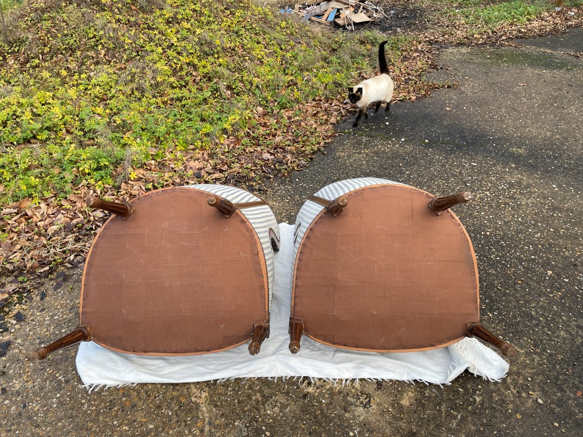 2 Louis XVI Style Armchairs In Wood And Fabric -photo-6